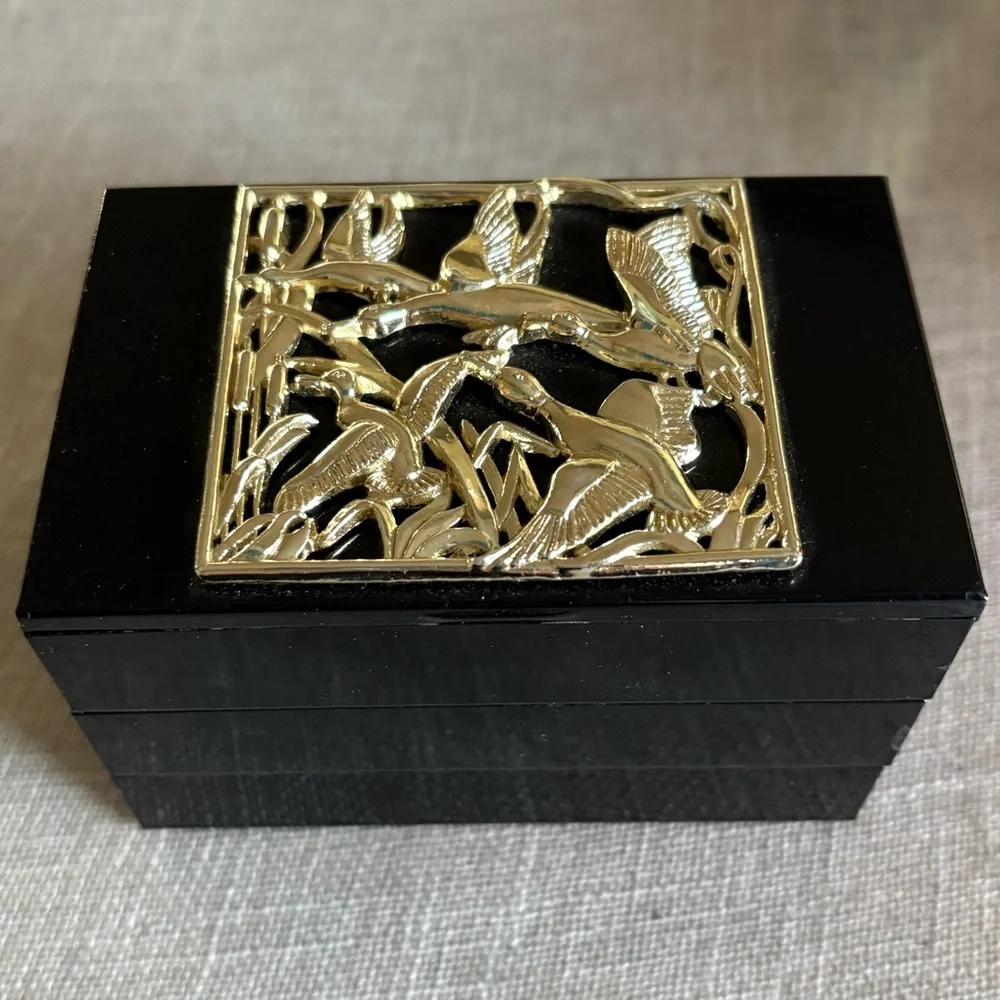 Vintage 3 Tiered Metal Trinket Japanese Jewelry Box Small